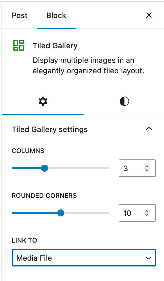 Screenshot of Titled Galleries settings