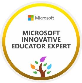 A badge with the Microsoft logo, a tree with coloured leaves and the words Microsoft Innovative Educator Expert on it.