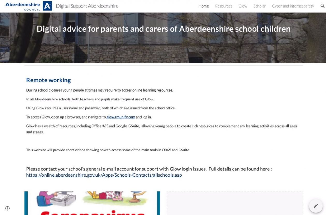 screenshot of aberdeenshire digital support webpage