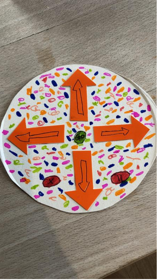 bee bit made with paper plate and had decorated with arrows