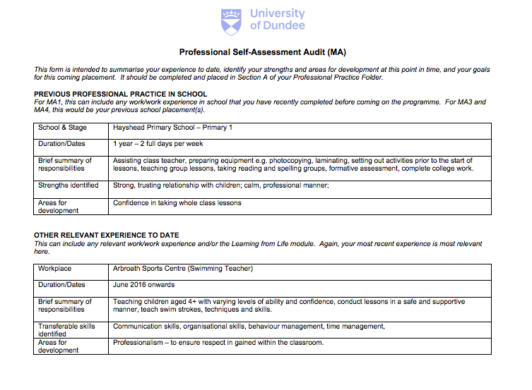 Self-Assessment Audit | Teaching Miss Thomson