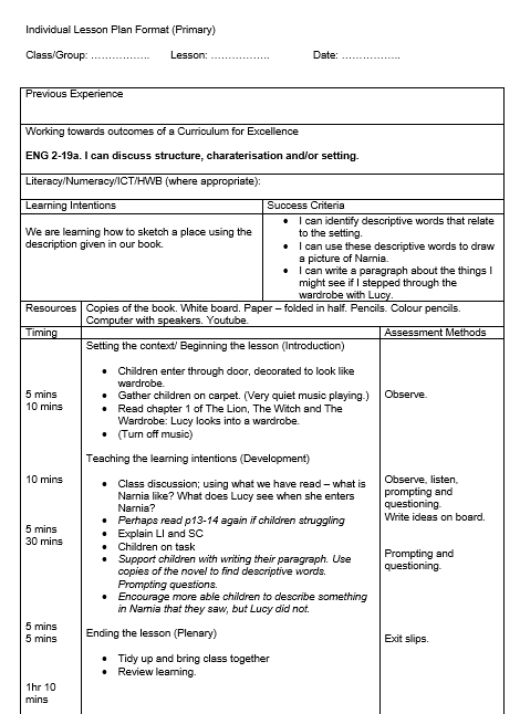 Through The Wardrobe And Into Lesson Planning Reflections Of A Trainee Teacher Earlyyearsideas