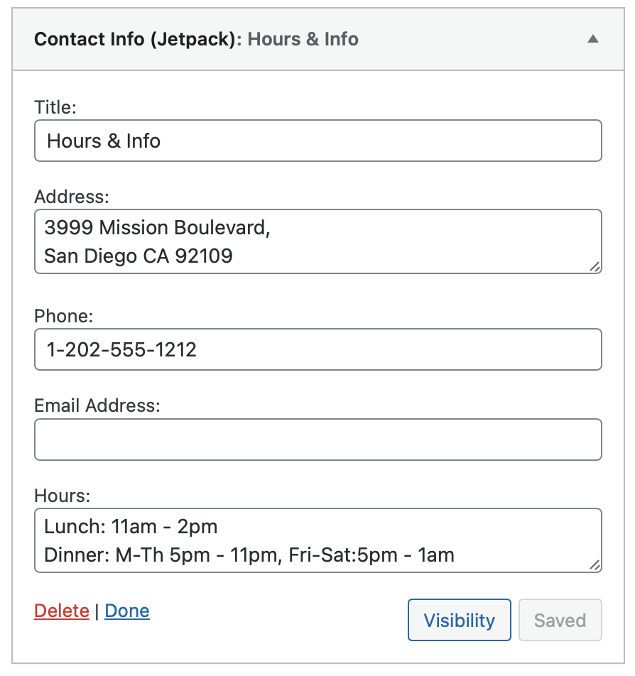 Editing the Contact Info Widget