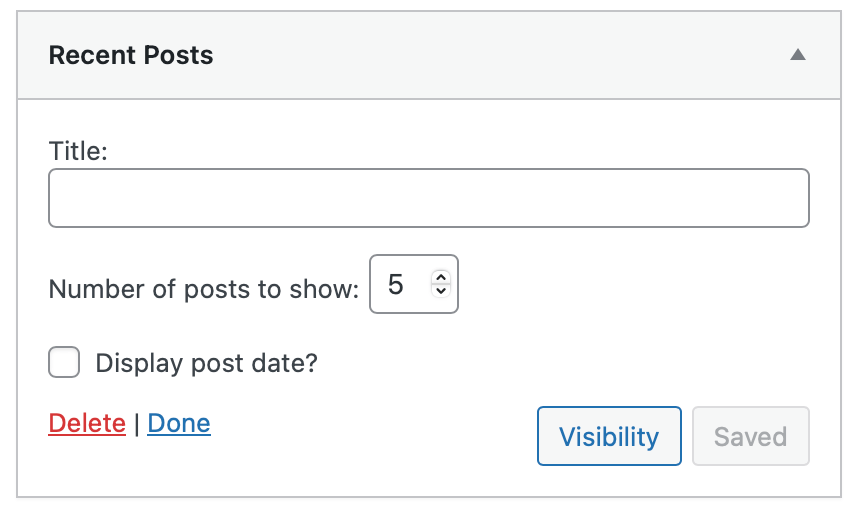 Screenshot of the Recents Posts Widget being edited.