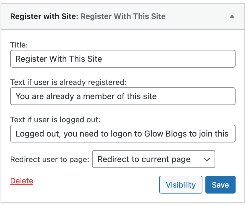Screenshot of the Register with This Site widget.