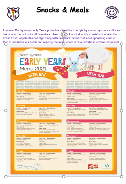 Discovery Early Learning Menu.pdf Lunches / Meals | Loudoun-Montgomery Primary and Early Years