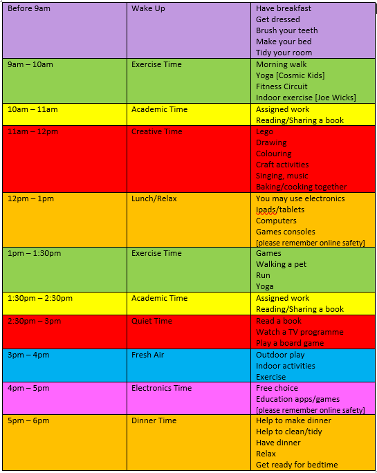 Work at Home Suggested Timetable | Primary 7 Mrs Gaw/Mrs Sheikh 2019/2020