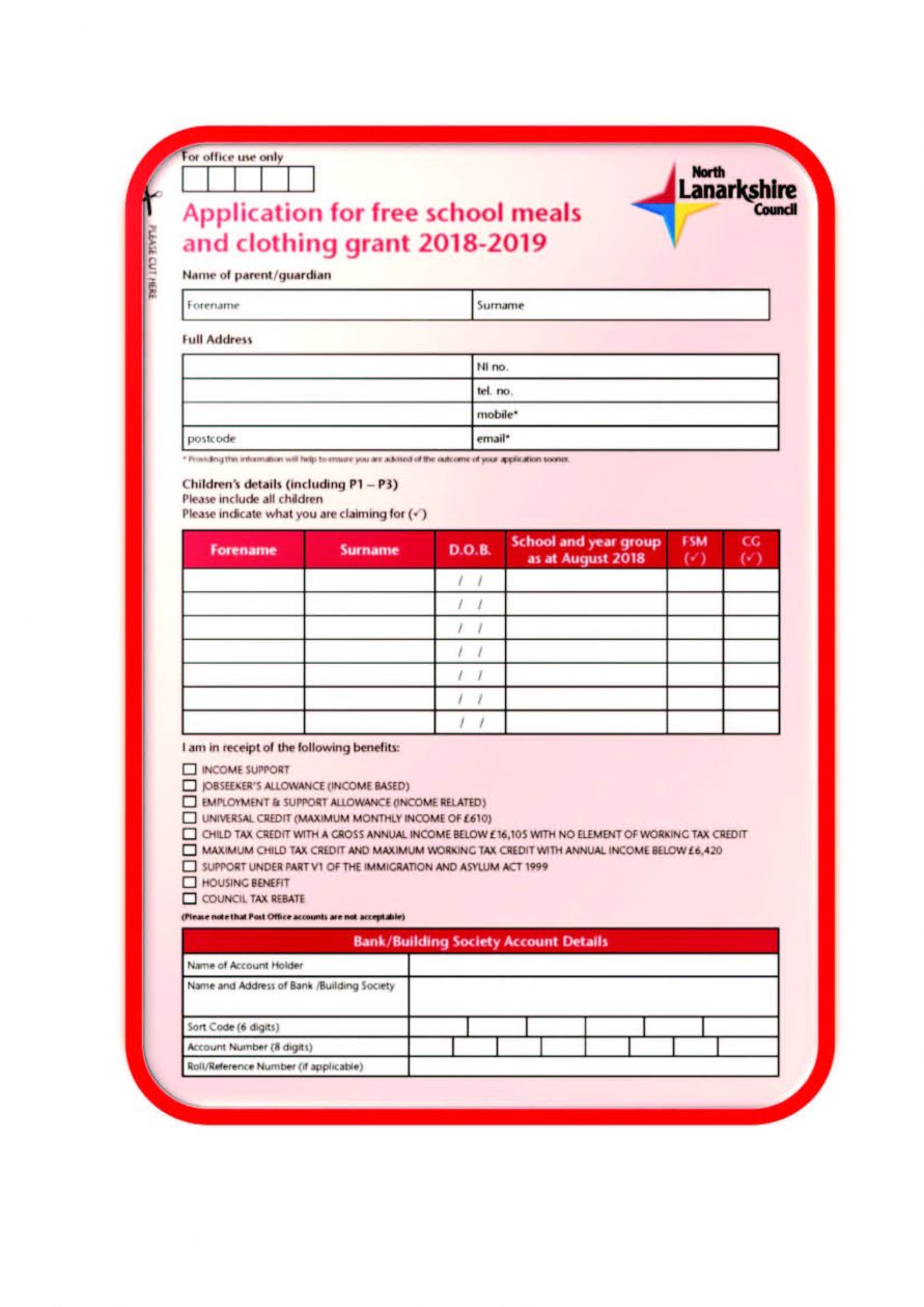 Applications for Clothing Grant &amp; Free School Meals – Kilsyth 