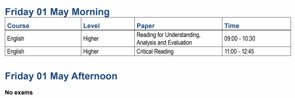 QS Exams – Friday 01 May