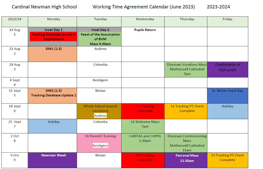 School Calendar 2023/2024 Academic Year Cardinal Newman High School
