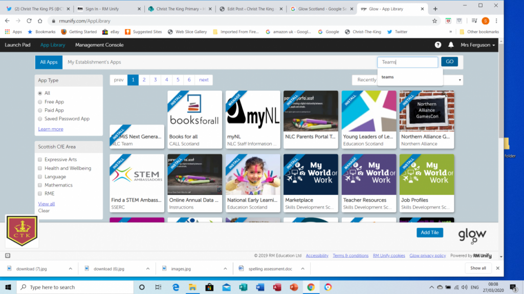 Instructions on how to get into Glow Microsoft Teams Christ The King