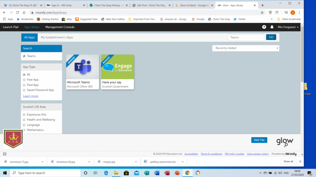 Instructions on how to get into Glow Microsoft Teams Christ The King