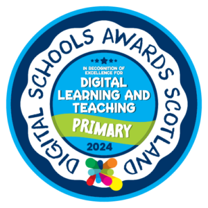 A blue and white circle award which shows digital schools award status has been awarded to our school. 