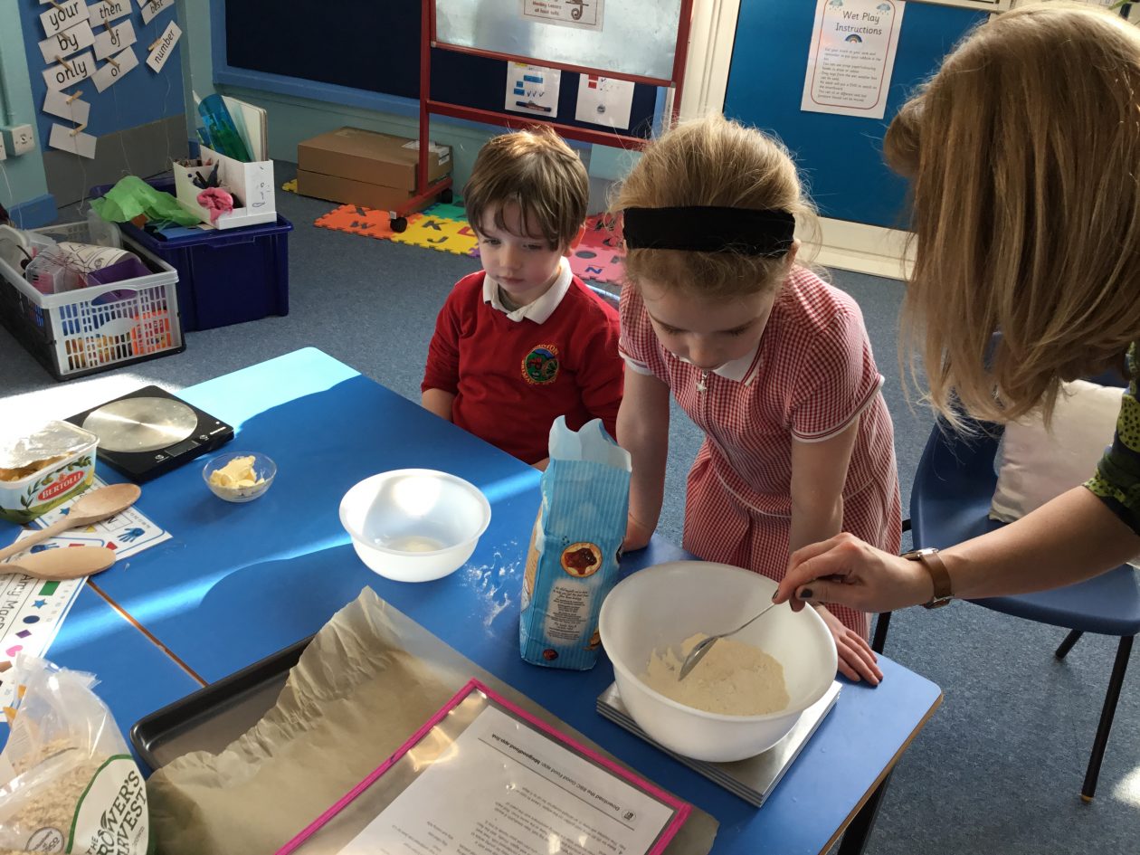Weighing the flour using the scales