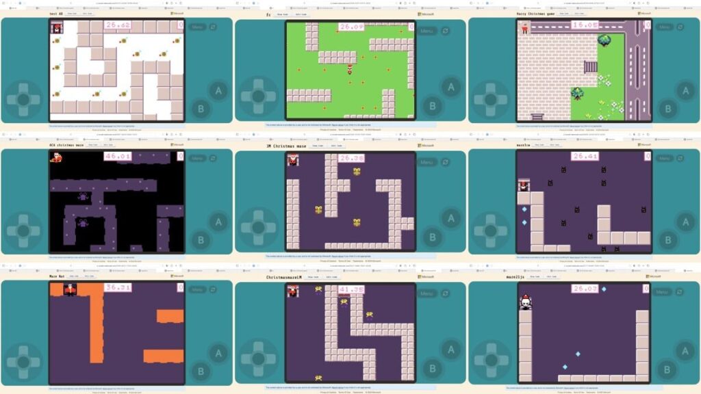 A montage of screenshots  some makecode arcade games.