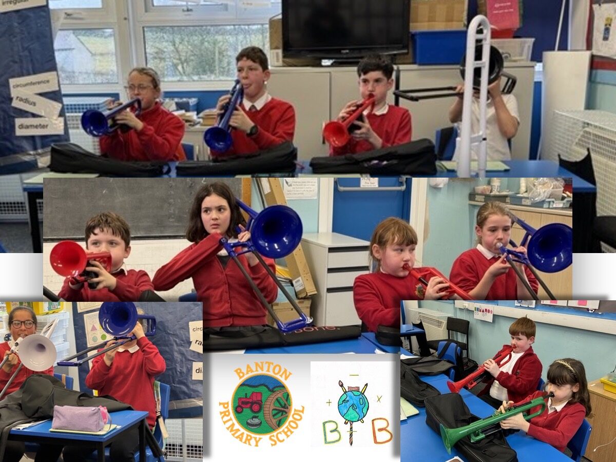 montage of pupils playing trumpet & trombones