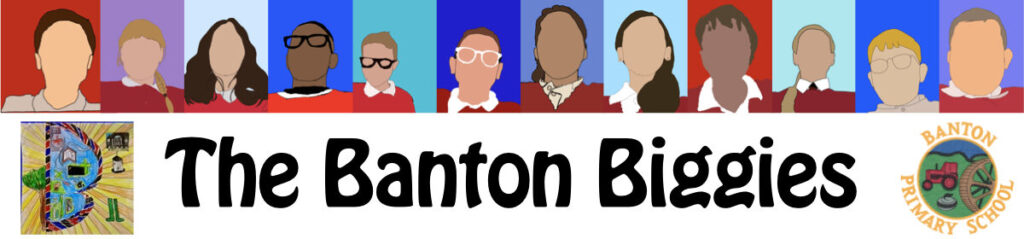 A montage of cartoon faces of 12 children. The Words Banton Biggies