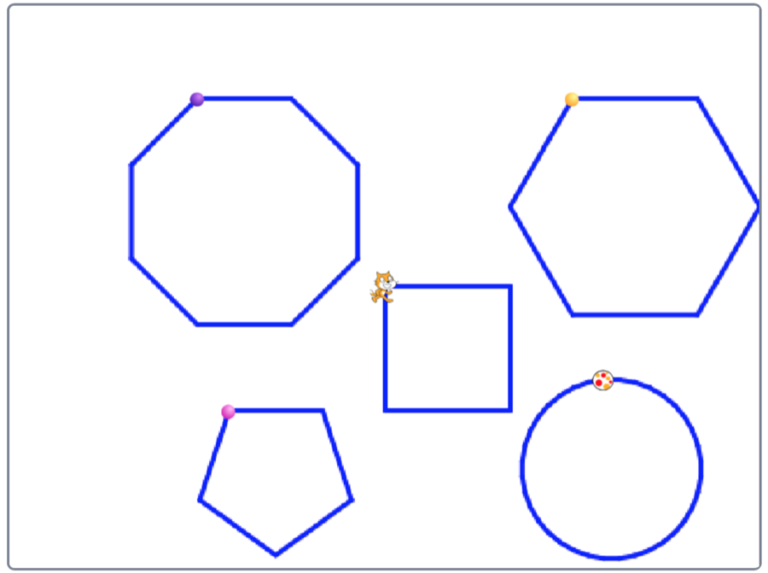 some 2d shapes drawn in Scratch