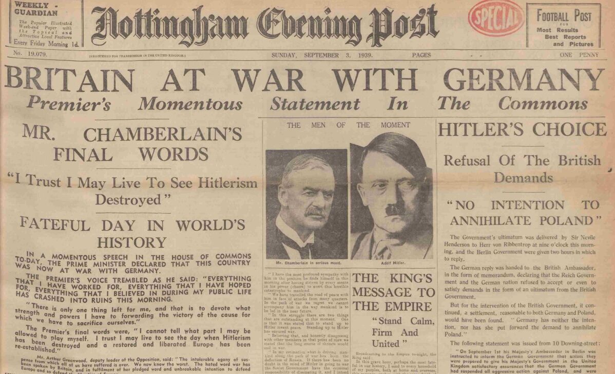 Britain declares war on Germany