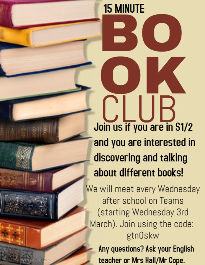 S1 & S2 Book Club – starting Wed 3rd March – Faculty of English, Literacy  and Support for Learning
