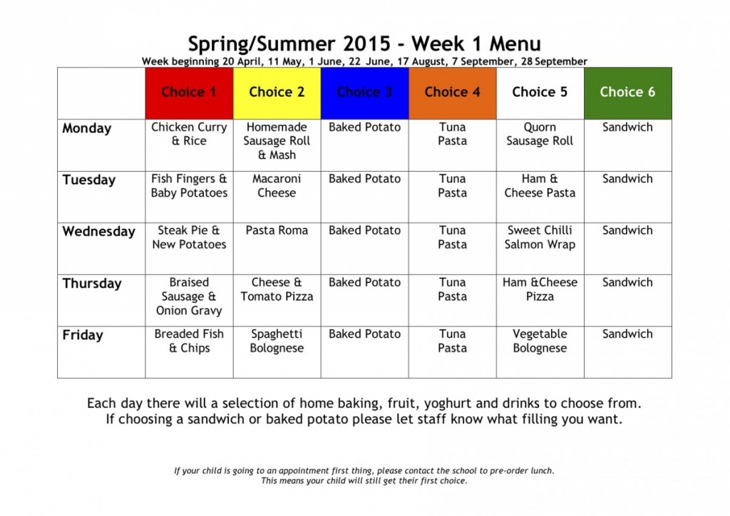 Lunch Menu and PE Timetable for w/b 7 September Glenmanor Blog also