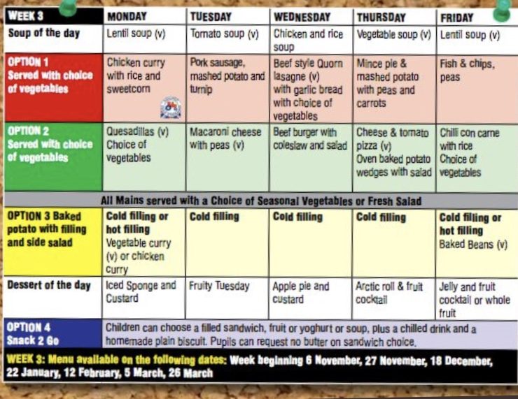 Lunch options week beginning 6.11.17