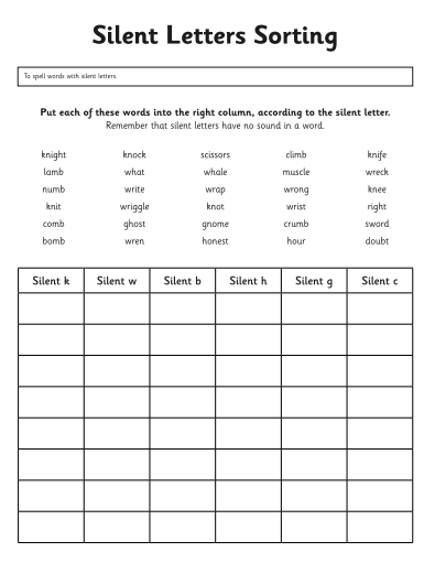 Silent Letter Worksheets Year 6