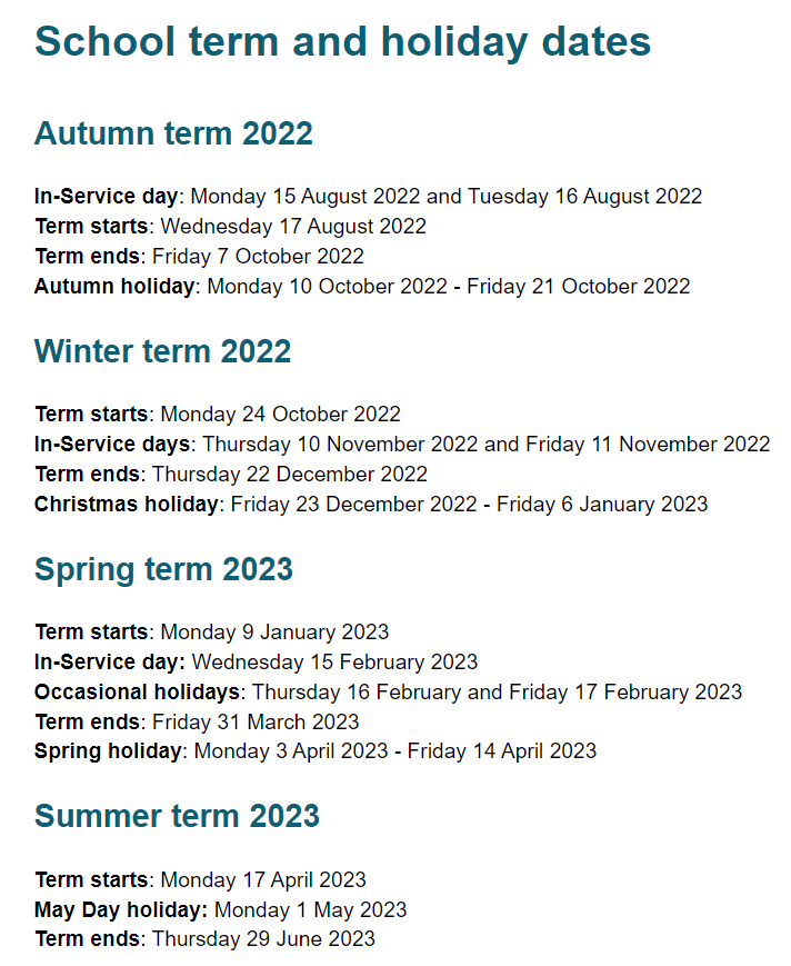 School Term Dates 2022 2023 Braco Primary School