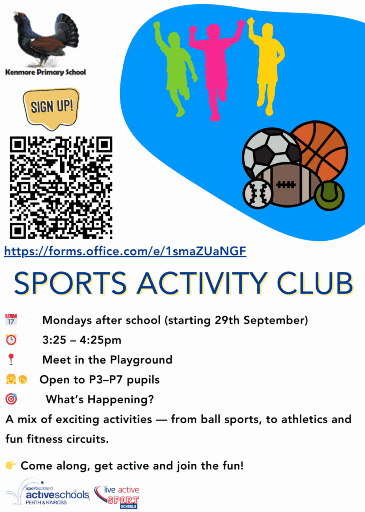 Sports activity club leaflet Kenmore Primary School