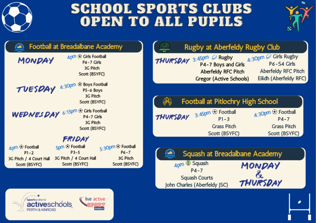 School sports clubs available to Kenmore pupils