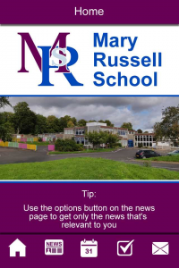 DOWNLOAD OUR SCHOOL APP In the App Store (for apple products) or Play Store (for android products). Once the app is installed click on drop down list and search for Mary Russell School. You only need to do this the first time you use the app. It will then automatically go to our school information each time. If your child has a mobile phone please encourage them to download the app too. Help us to keep you informed by downloading the app today!