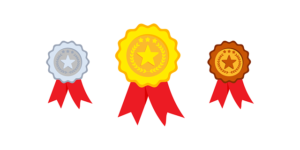 3 rosettes - gold, silver and bronze