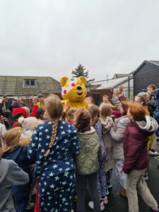 Pudsey joined us for break time. Thank you for making time to visit Bell's Brae Primary School