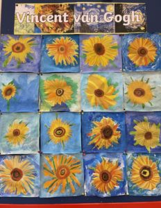 The children have been drawing, using oil pastels and using paint to make textures in the style of Van Gogh.