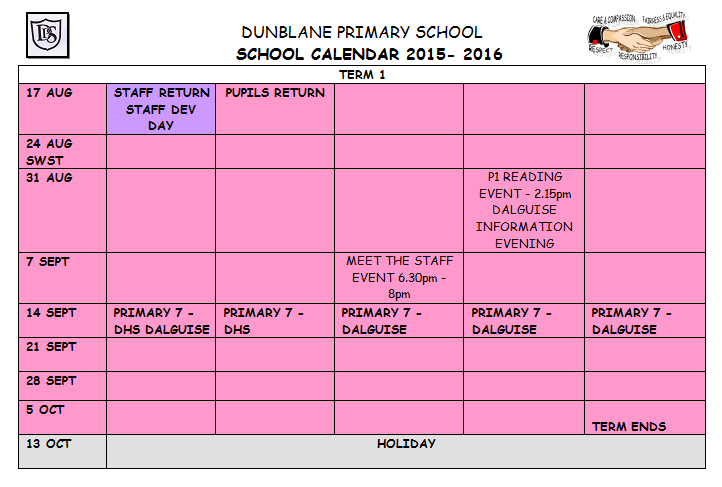 School Calendar Dunblane Primary School