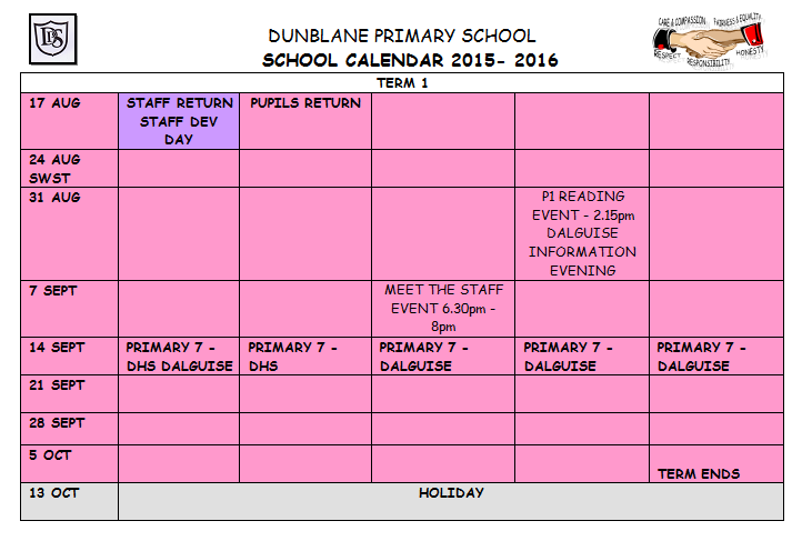 DPS SCHOOL CALENDAR T1 2015-16