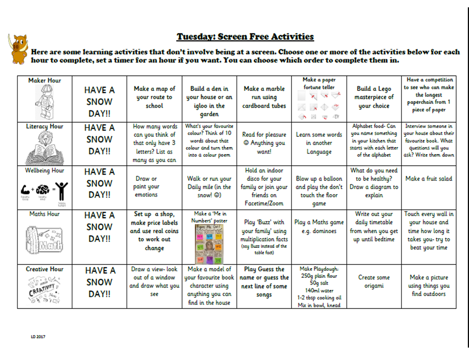 Learning Tuesdays Example Terrific Tuesday- Screen Break Day 2!