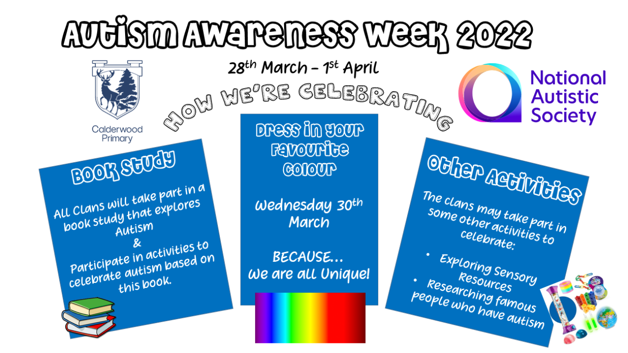 Autism Awareness Week 2022 28th1st April Calderwood Primary and