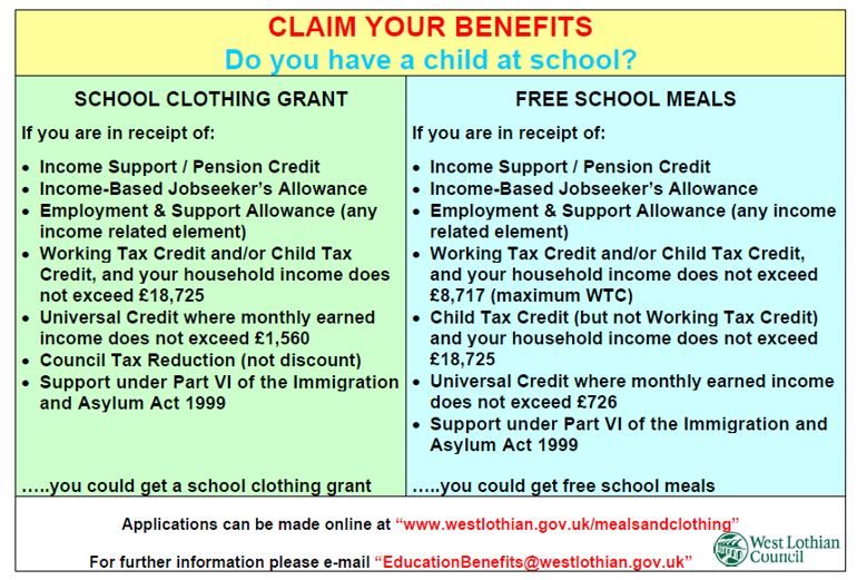 Free School Meals & Clothing Grant Calderwood Primary and Nursery