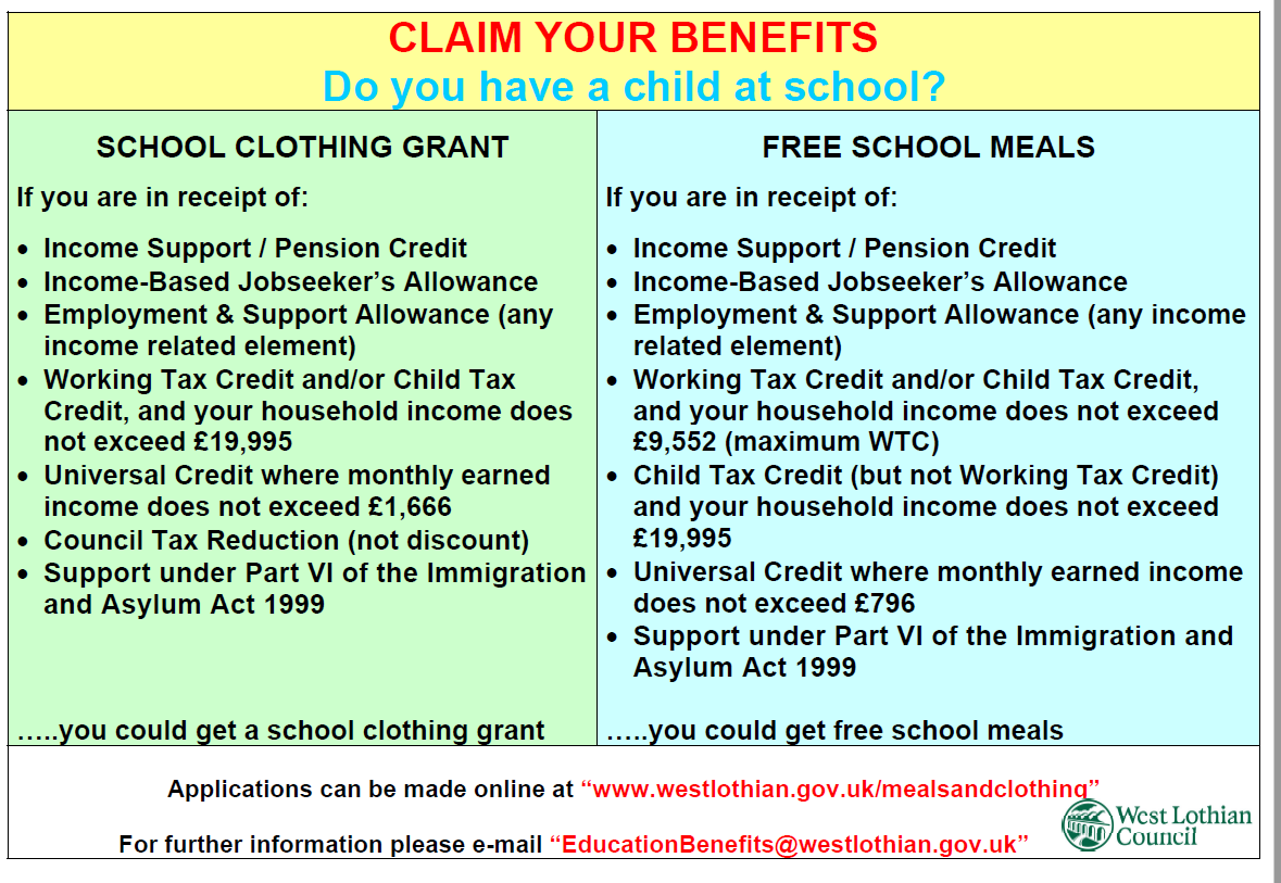 School Clothing Grants and Free School Meals Calderwood Primary and